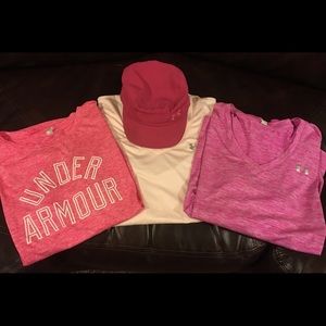 Bundle Under Armour UA Women L/XL tops and hat